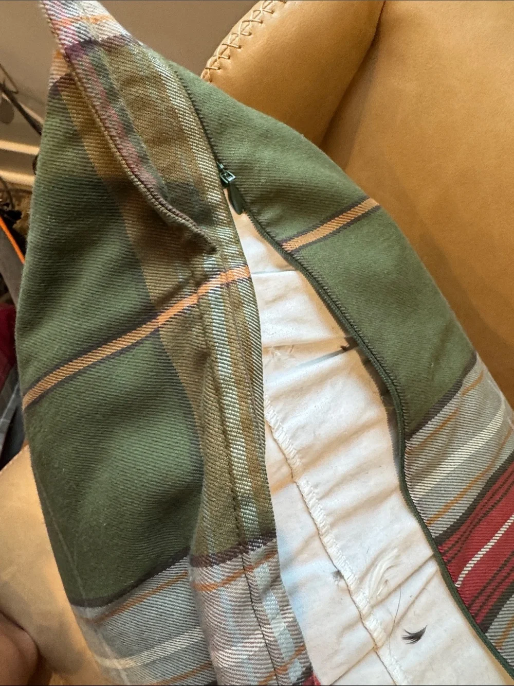 Pottery Barn Green Plaid Decorative Throw Pillow
